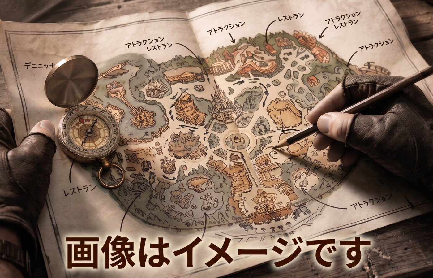 パークのマップを広げて作戦を立てる